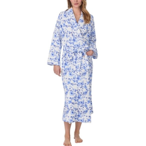 Eileen West Blue Floral Ballet Wrap Robe - Picture 1 of 6